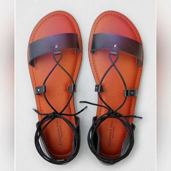 American Eagle Women’s Size 10 Black Boho Sandals New w/ Tag Ankle Tie Summer - Picture 1 of 7